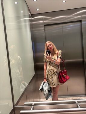 Versace Jeans Couture Beige and Gold Baroque Polo Mini Dress